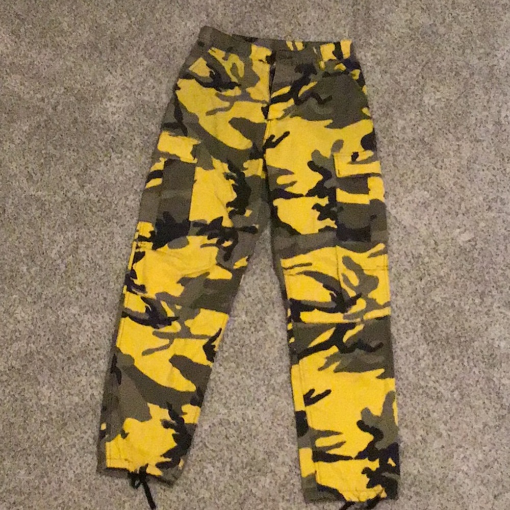 bright yellow camo pants